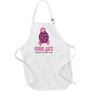 Breast Cancer Ribbon Pink Out Volleyball Pink Ribbon Leopard Full-Length Apron With Pockets