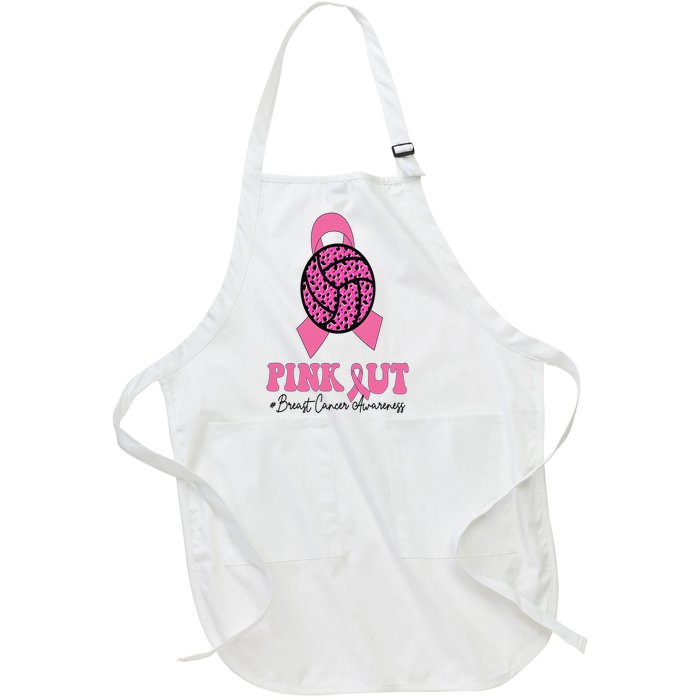 Breast Cancer Ribbon Pink Out Volleyball Pink Ribbon Leopard Full-Length Apron With Pockets