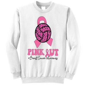 Breast Cancer Ribbon Pink Out Volleyball Pink Ribbon Leopard Sweatshirt