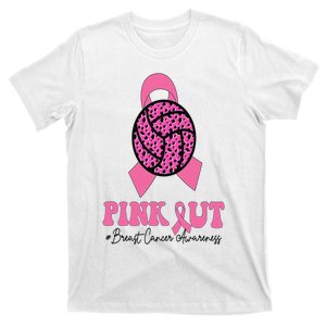 Breast Cancer Ribbon Pink Out Volleyball Pink Ribbon Leopard T-Shirt