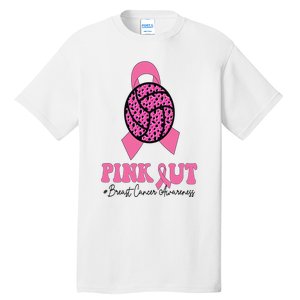 Breast Cancer Ribbon Pink Out Volleyball Pink Ribbon Leopard Tall T-Shirt