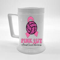 Breast Cancer Ribbon Pink Out Volleyball Pink Ribbon Leopard Beer Stein