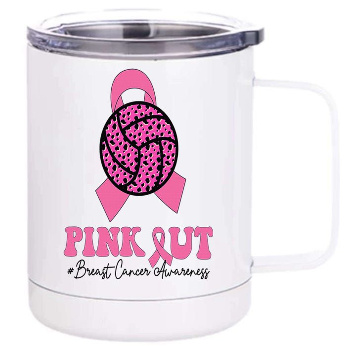 Breast Cancer Ribbon Pink Out Volleyball Pink Ribbon Leopard 12 oz Stainless Steel Tumbler Cup