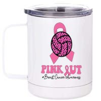 Breast Cancer Ribbon Pink Out Volleyball Pink Ribbon Leopard 12 oz Stainless Steel Tumbler Cup