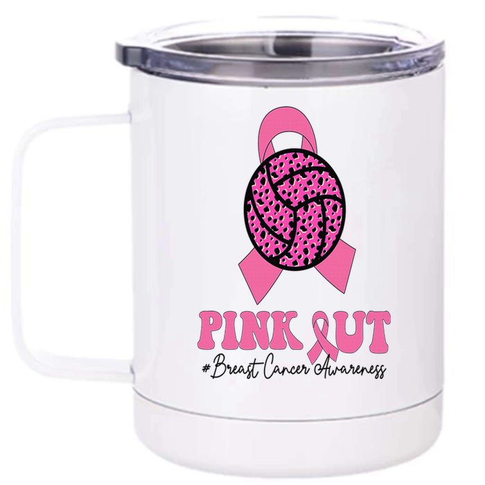 Breast Cancer Ribbon Pink Out Volleyball Pink Ribbon Leopard 12 oz Stainless Steel Tumbler Cup