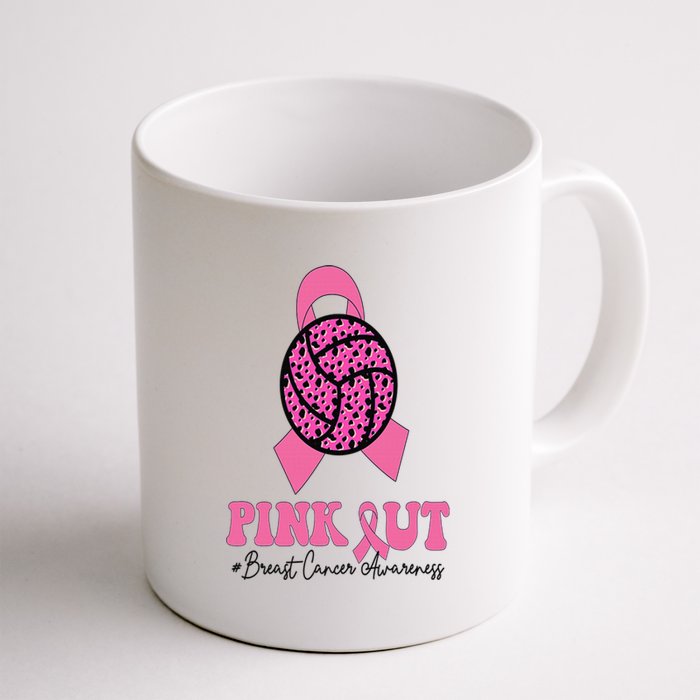 Breast Cancer Ribbon Pink Out Volleyball Pink Ribbon Leopard Coffee Mug