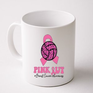 Breast Cancer Ribbon Pink Out Volleyball Pink Ribbon Leopard Coffee Mug