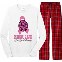 Breast Cancer Ribbon Pink Out Volleyball Pink Ribbon Leopard Long Sleeve Pajama Set