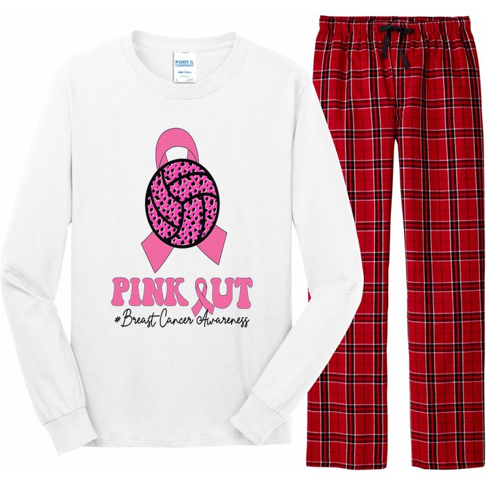 Breast Cancer Ribbon Pink Out Volleyball Pink Ribbon Leopard Long Sleeve Pajama Set