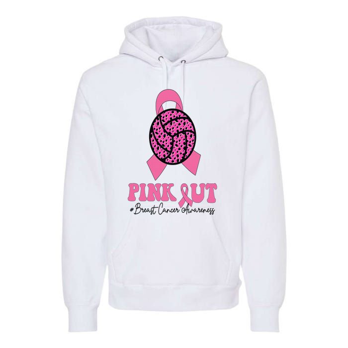 Breast Cancer Ribbon Pink Out Volleyball Pink Ribbon Leopard Premium Hoodie