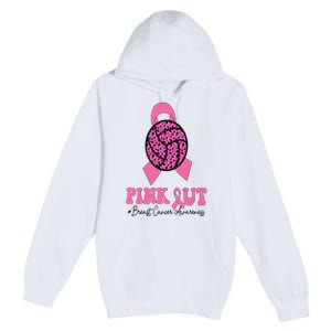 Breast Cancer Ribbon Pink Out Volleyball Pink Ribbon Leopard Premium Pullover Hoodie