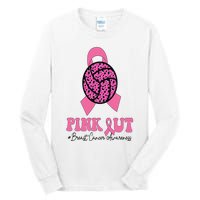 Breast Cancer Ribbon Pink Out Volleyball Pink Ribbon Leopard Tall Long Sleeve T-Shirt