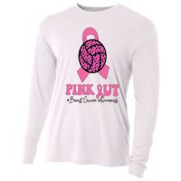 Breast Cancer Ribbon Pink Out Volleyball Pink Ribbon Leopard Cooling Performance Long Sleeve Crew