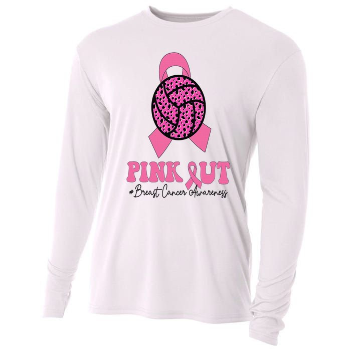 Breast Cancer Ribbon Pink Out Volleyball Pink Ribbon Leopard Cooling Performance Long Sleeve Crew