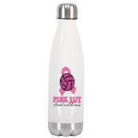 Breast Cancer Ribbon Pink Out Volleyball Pink Ribbon Leopard Stainless Steel Insulated Water Bottle