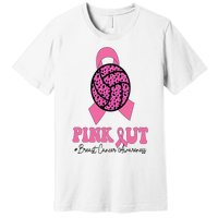 Breast Cancer Ribbon Pink Out Volleyball Pink Ribbon Leopard Premium T-Shirt