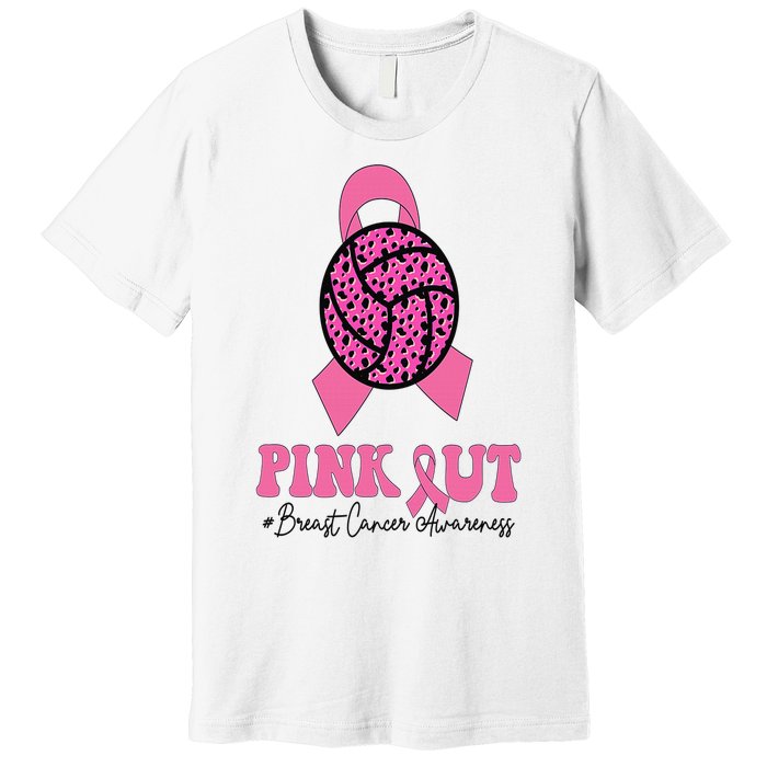 Breast Cancer Ribbon Pink Out Volleyball Pink Ribbon Leopard Premium T-Shirt