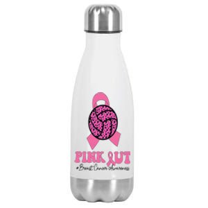 Breast Cancer Ribbon Pink Out Volleyball Pink Ribbon Leopard Stainless Steel Insulated Water Bottle