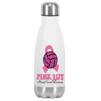 Breast Cancer Ribbon Pink Out Volleyball Pink Ribbon Leopard Stainless Steel Insulated Water Bottle