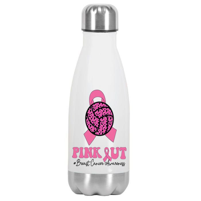 Breast Cancer Ribbon Pink Out Volleyball Pink Ribbon Leopard Stainless Steel Insulated Water Bottle