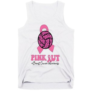 Breast Cancer Ribbon Pink Out Volleyball Pink Ribbon Leopard Tank Top