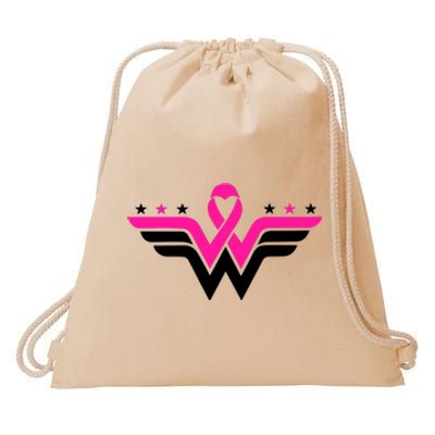 Breast Cancer Ribbon Drawstring Bag