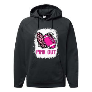 Breast Cancer Ribbon Out Football Heart Bleached Performance Fleece Hoodie