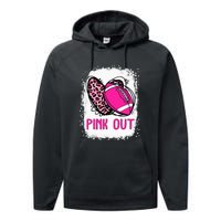 Breast Cancer Ribbon Out Football Heart Bleached Performance Fleece Hoodie