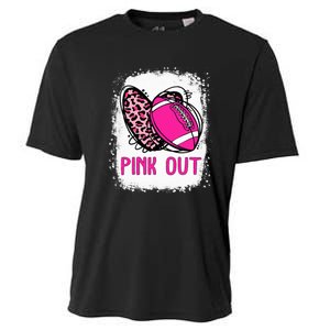 Breast Cancer Ribbon Out Football Heart Bleached Cooling Performance Crew T-Shirt