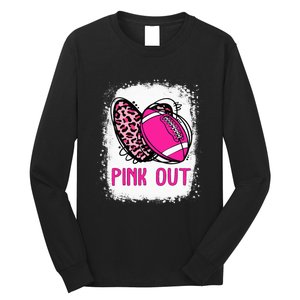 Breast Cancer Ribbon Out Football Heart Bleached Long Sleeve Shirt