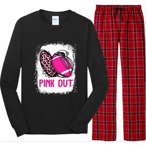 Breast Cancer Ribbon Out Football Heart Bleached Long Sleeve Pajama Set