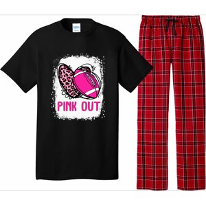 Breast Cancer Ribbon Out Football Heart Bleached Pajama Set