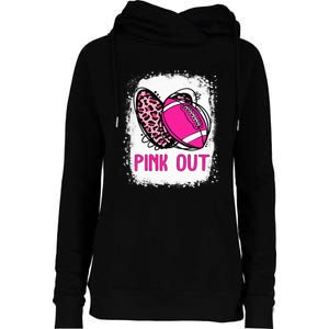 Breast Cancer Ribbon Out Football Heart Bleached Womens Funnel Neck Pullover Hood