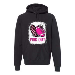 Breast Cancer Ribbon Out Football Heart Bleached Premium Hoodie