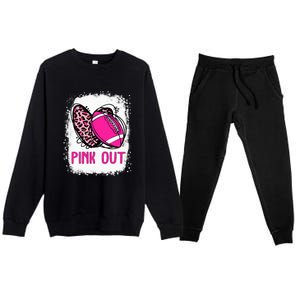 Breast Cancer Ribbon Out Football Heart Bleached Premium Crewneck Sweatsuit Set