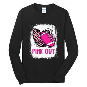 Breast Cancer Ribbon Out Football Heart Bleached Tall Long Sleeve T-Shirt