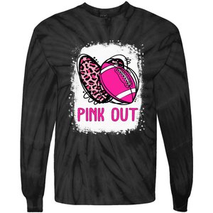 Breast Cancer Ribbon Out Football Heart Bleached Tie-Dye Long Sleeve Shirt