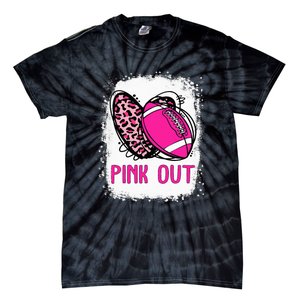 Breast Cancer Ribbon Out Football Heart Bleached Tie-Dye T-Shirt