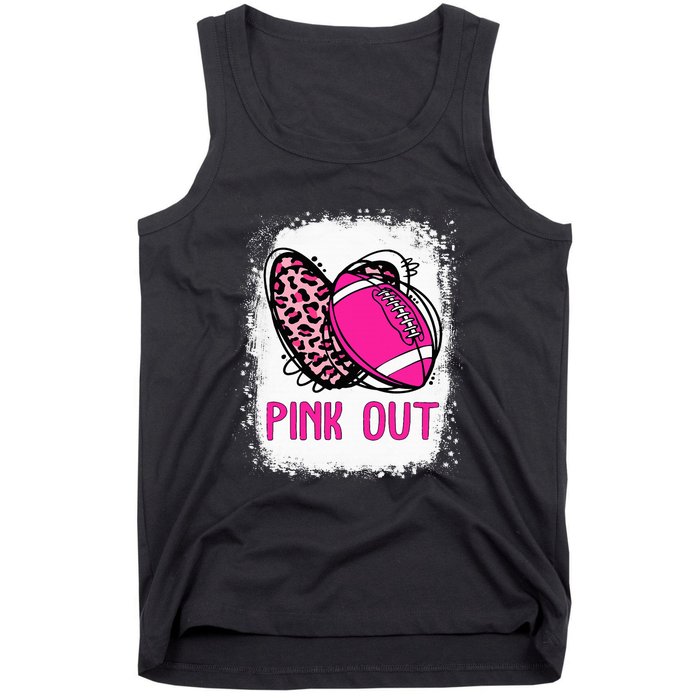 Breast Cancer Ribbon Out Football Heart Bleached Tank Top