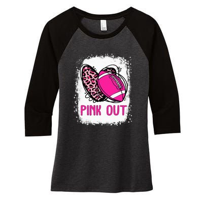 Breast Cancer Ribbon Out Football Heart Bleached Women's Tri-Blend 3/4-Sleeve Raglan Shirt