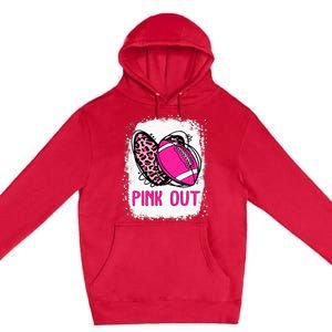 Breast Cancer Ribbon Out Football Heart Bleached Premium Pullover Hoodie