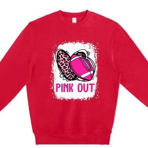 Breast Cancer Ribbon Out Football Heart Bleached Premium Crewneck Sweatshirt