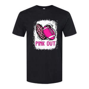 Breast Cancer Ribbon Out Football Heart Bleached Softstyle CVC T-Shirt