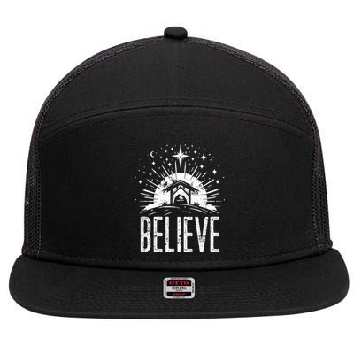 Believe Christmas Religious Nativity Jesus Ger Gift 7 Panel Mesh Trucker Snapback Hat