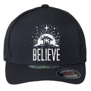 Believe Christmas Religious Nativity Jesus Ger Gift Flexfit Unipanel Trucker Cap