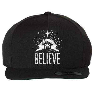 Believe Christmas Religious Nativity Jesus Ger Gift Wool Snapback Cap