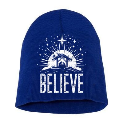 Believe Christmas Religious Nativity Jesus Ger Gift Short Acrylic Beanie