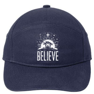 Believe Christmas Religious Nativity Jesus Ger Gift 7-Panel Snapback Hat