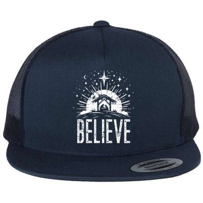 Believe Christmas Religious Nativity Jesus Ger Gift Flat Bill Trucker Hat