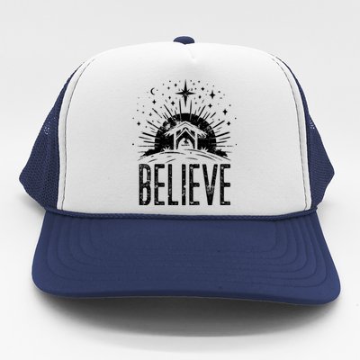 Believe Christmas Religious Nativity Jesus Ger Gift Trucker Hat